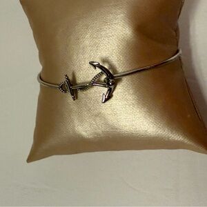 Signed N bracelet skinny bangle 925 sterling silver anchor front close 4.9g